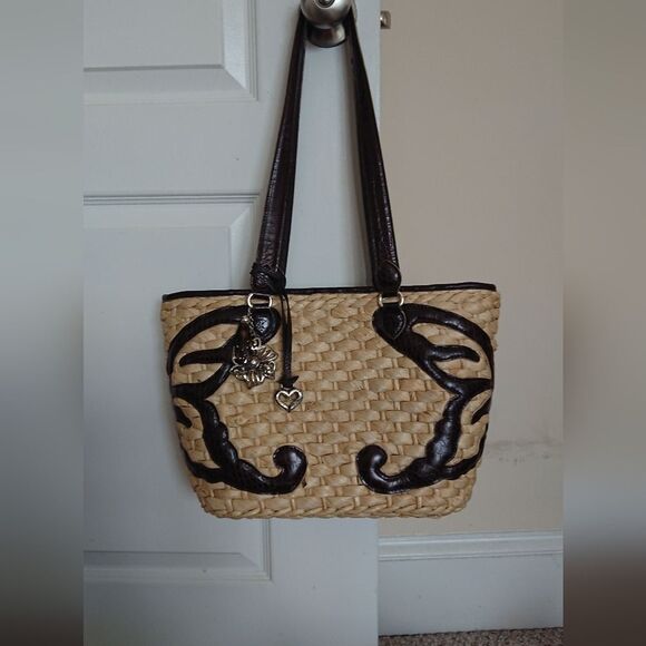 Brighton Scroll weaved straw tote purse leather - butterfly design - Picture 1 of 16